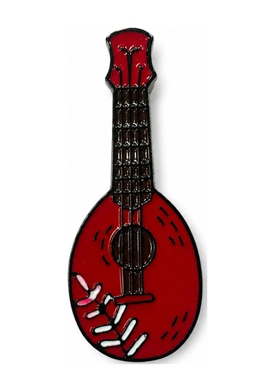Kırmızı Ud Tasarımlı Müzisyen Rozeti Enamel Metal Yaka İğnesi Hediye Gri