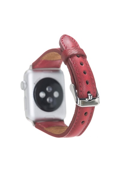 Bouletta Apple Uyumlu  Watch Deri Kordon 38-40-41 MM Ince Kırmızı