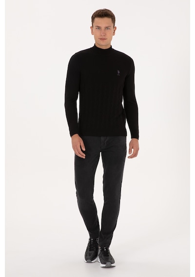 U.S. Polo Assn. Erkek Slim Fit Boğazlı Yaka Siyah Kazak 50315037-VR046