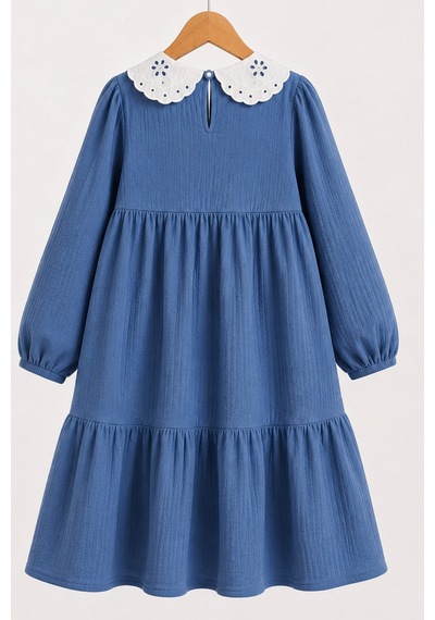Angel&co. Girls Clothing Brode Yaka Müslin Midi Elbise-mavi Mavi