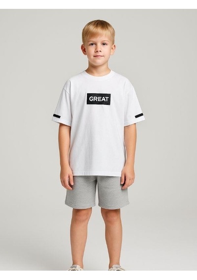 Ekkokids Çocuk Great Yazılı Pamuklu T-shirt-16025 Beyaz