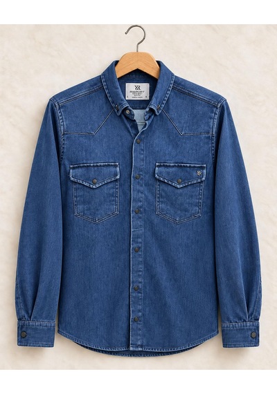 Classics Men Report Uzun Kol Slim Fit Erkek Jean Gömlek - 7783 Mavi