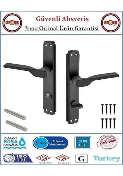 Lüx 2019 Mat Siyah Wc Banyo Kapı Kolu - 1 Takım Ön Ve Arka - Sol