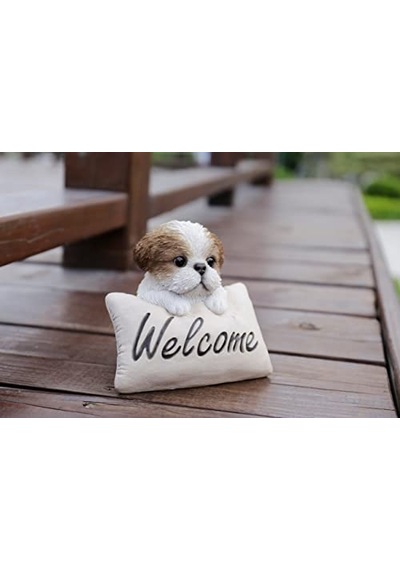 Gift Ltd Shi Tzu Yavru Köpek Hoş Geldiniz İşaretli - Kahverengi Ve Beyaz Heykel Diğer