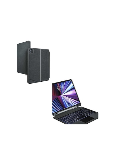 Apple Uyumlu iPad  Pro 12 9 3 4 5 Nesil Kılıf Led Işıklı Magnetik Standlı Klavyeli Kılıf