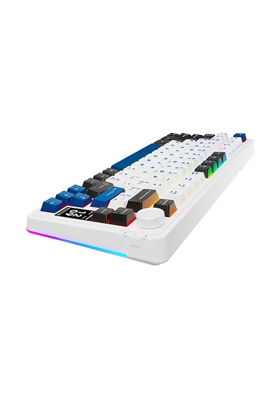 Rampage Quell Pro Ekranlı Hot Swap 2.4g + Bt Wireless Rgb Gasket Oil Switch Türkçe Q Pbt Mekanik Gaming Klavye Beyaz