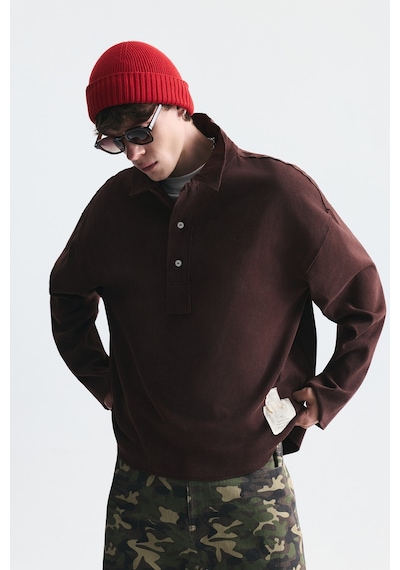 Vamos Relax Fit Polo Yaka Sweatshirt Kahve