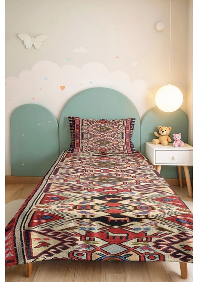 Etnik Kilim Kırmızı Tek Kişilik Pike Takımı - Bohem Geometrik Bej Lacivert 160x220 Cm Yatak Örtüsü Mercansı Sepet Melodisi Etnik Kilim Kırmızı Tek Kişilik Pike Takımı - Bohem Geometrik Bej Lacivert 160x220 Cm Yatak Örtüsü Mercansı Sepet Melodisi