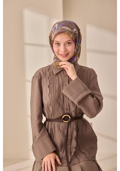 Silk Home Olinda İpek Eşarp 47003-12 Koyu Vizon, İndigo, Mor, Bej, Yağ Yeşili