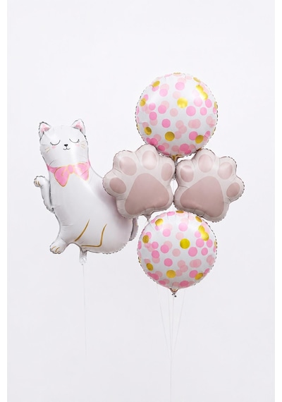 5 Parça Kedi Folyo Balon Seti Pati Ve Puantiyeli Doğum Günü Parti Süsü Çok Renkli