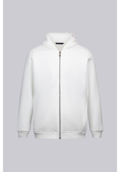 Hatemoğlu Beyaz Regular Fit Pamuklu Tam Fermuarlı Kapüşonlu Sweatshirt 30225 Beyaz
