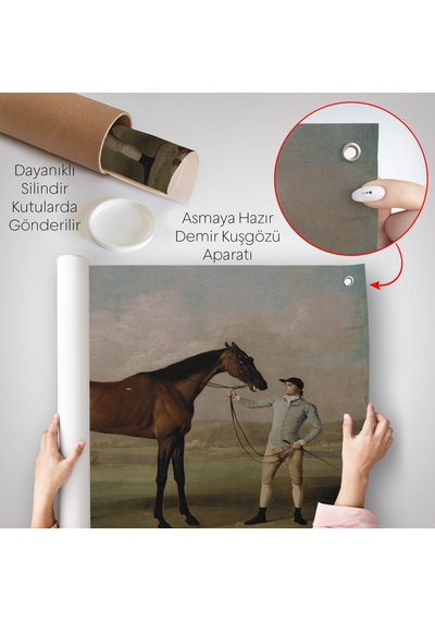 George Stubbs'un Uzun Bacaklı At Ve Jokeyi Duvar Örtüsü - Molly Long-legs With Her Jockey-7012