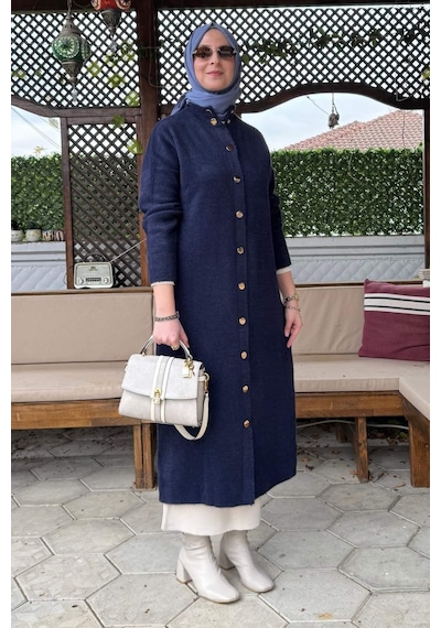Rabia Şamlı Yakut Angora Triko Kap Lacivert Çok Renkli