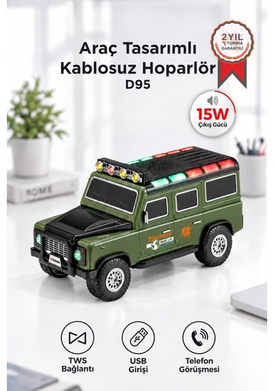 Torima Bluetooth Hoparlör Araba Tasarımlı Tws 15w Usb Speaker D95 Yeşil