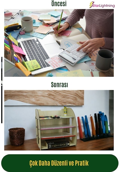 Masa Düzenleyici Organizer Evrak Rafı Masaüstü Organizer Model 6 - Açık Meşe