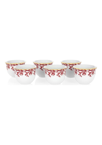 Mercan Kırmızı 18 Parça Çay + Mırra Set Hediye Kutulu Beyaz - Mavi