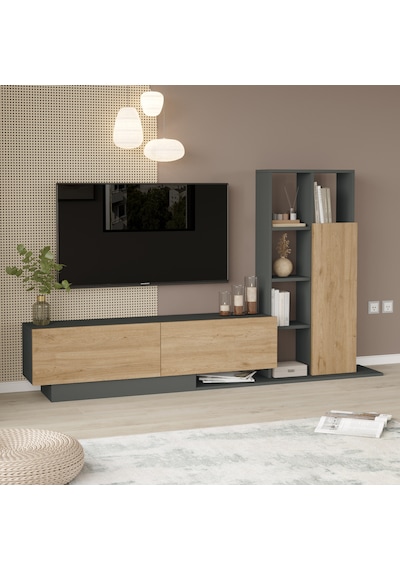 Robin Home Lotus Tv Ünitesi Kapaklı Kitaplık Raf Sepet-antrasit