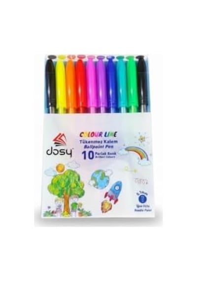 Renkli Tükenmez Kalem, 10&apos Lu Paket -