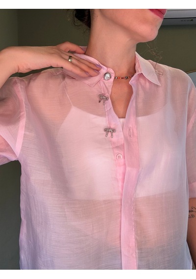 Ali Butik Pembe Şifon Crop Gömlek