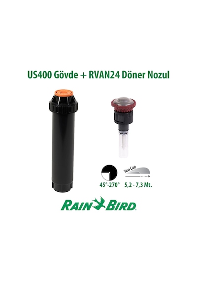 Rain Bird Rvan24 Döner Nozul Açı Ayarlı 5,2 - 7,3 Mt. Ve Us400 Boş Gövde Seti