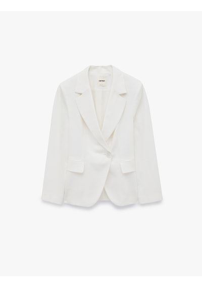 Koton Keten Karışımlı Uzun Kollu Düğmeli Cepli Kruvaze Blazer Ceket Beyaz 6sak50089pw