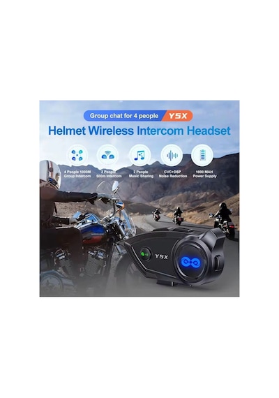 Hubrendy Kargo Y5x Rgb Işıklı Intercom 5 Kişi Bağlantılı 1000mah Motosiklet Bluetooth Kulaklık Seti