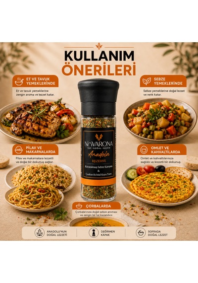 Karışık Sebze Kurusu & Çankırı Kristal Kaya Tuzu Değirmen Kapaklı Cam Şişe Rezerve Serisi