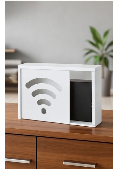Teknor Ahşap Modem Saklama Kutusu Dekoratif Wifi Desenli Saklama Kutusu Demonte 35 X 40 Cm Sürgülü