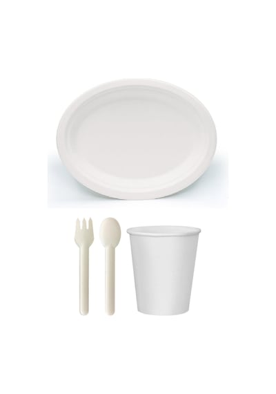 Ekolojik 72 Kişilik Parti Piknik Sofra Sunum Seti - 28x20 Cm. Oval Tabak Bardak Çatal Kaşık Takımı