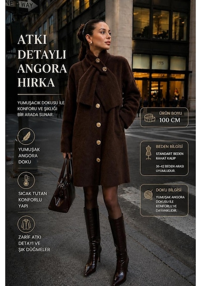 De Pose Atkılı Düğme Detaylı 100 Cm Midi Angora Yumoş Hırka Siyah