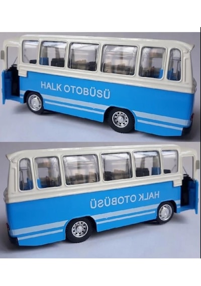 Oyuncak Işıklı Sesli 1/36 Çek Bırak Mavi Halk Otobüsü