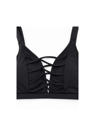 Büyük Beden İp Detaylı Toparlayıcı Ayarlanabilir Askılı Kadın Bikini Üst Siyah