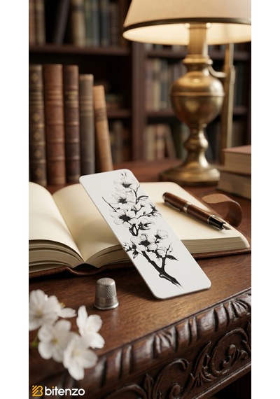Bahar Dalı Ve Çiçek Motifli Kabartma Dokulu Kitap Ayracı - Minimalist Beyaz Estetik Kitap Aksesuarı