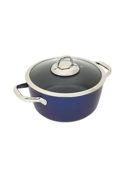 Master Titanium 24cm Tencere, Çelik Kulp, Özel Çerçeveli Cam Kapak Metalik Mavi 12v