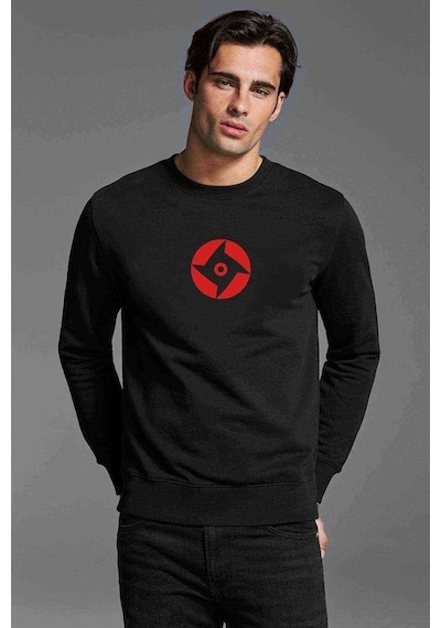 Shisui Sharingan Baskılı Siyah Erkek Örme Sweatshirt