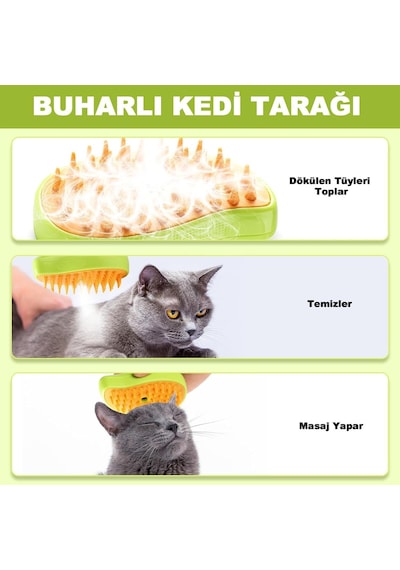 Robeve Şarjlı Buharlı Evcil Hayvan Fırçası, Silikon Yumuşak, Kedi Ve Köpek İçin Kedi Bakım Fırçası