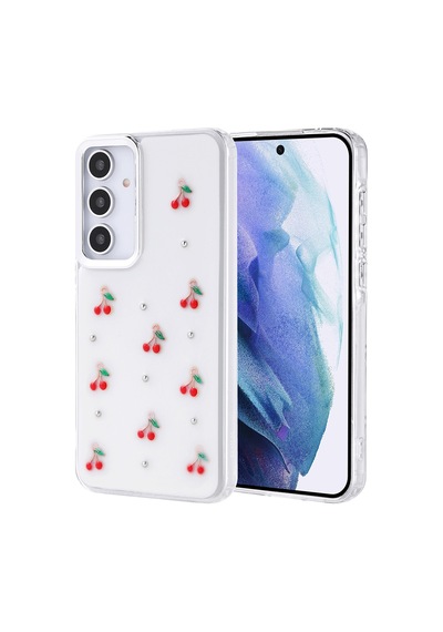 Zore Galaxy A55 Kılıf Airbag Tasarımlı Simli Şeffaf Ogaa Kutup Kapak - Kiraz