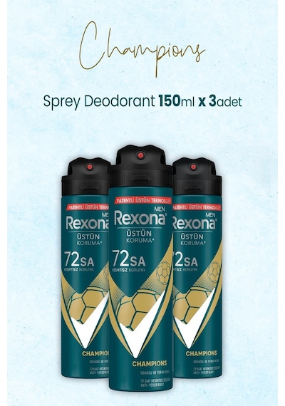 Rexona Men 72 Saat Champions Erkek Sprey Deodorant 3 x 150 ML