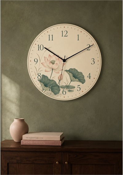 AA Shop Dekoratif Baskılı Ahşap Botanik Desenli Duvar Saati Sessiz Akar Mekanizmalı Modern Çiçek Ve Yaprak 821 Çoklu Renkli