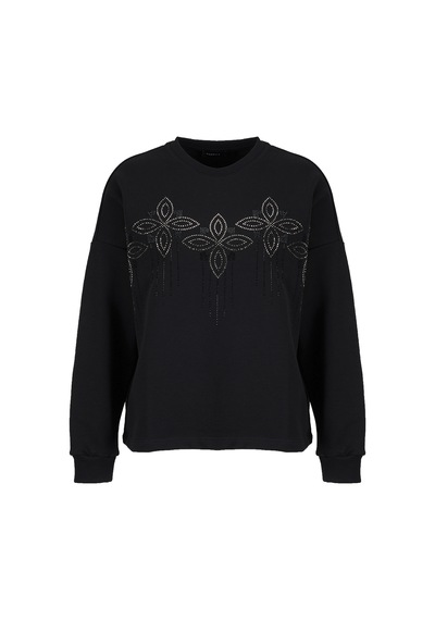 Fabrika Siyah Kadın Bisiklet Yaka Loose Fit Desenli Sweatshirt F6wl-swt0132