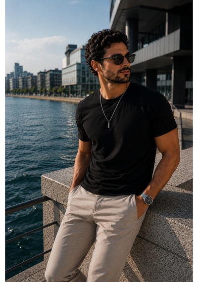 Luxıc Core Erkek Slim Fit Siyah Bisiklet Yaka Pamuk Penye Günlük Rahat Basic Tişört