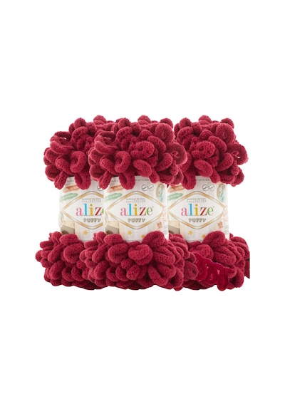 Puffy 3 Lü Paket El Örgü İpi - Şişsiz 100g X 3 Adet Renk No: 107 - Vişne