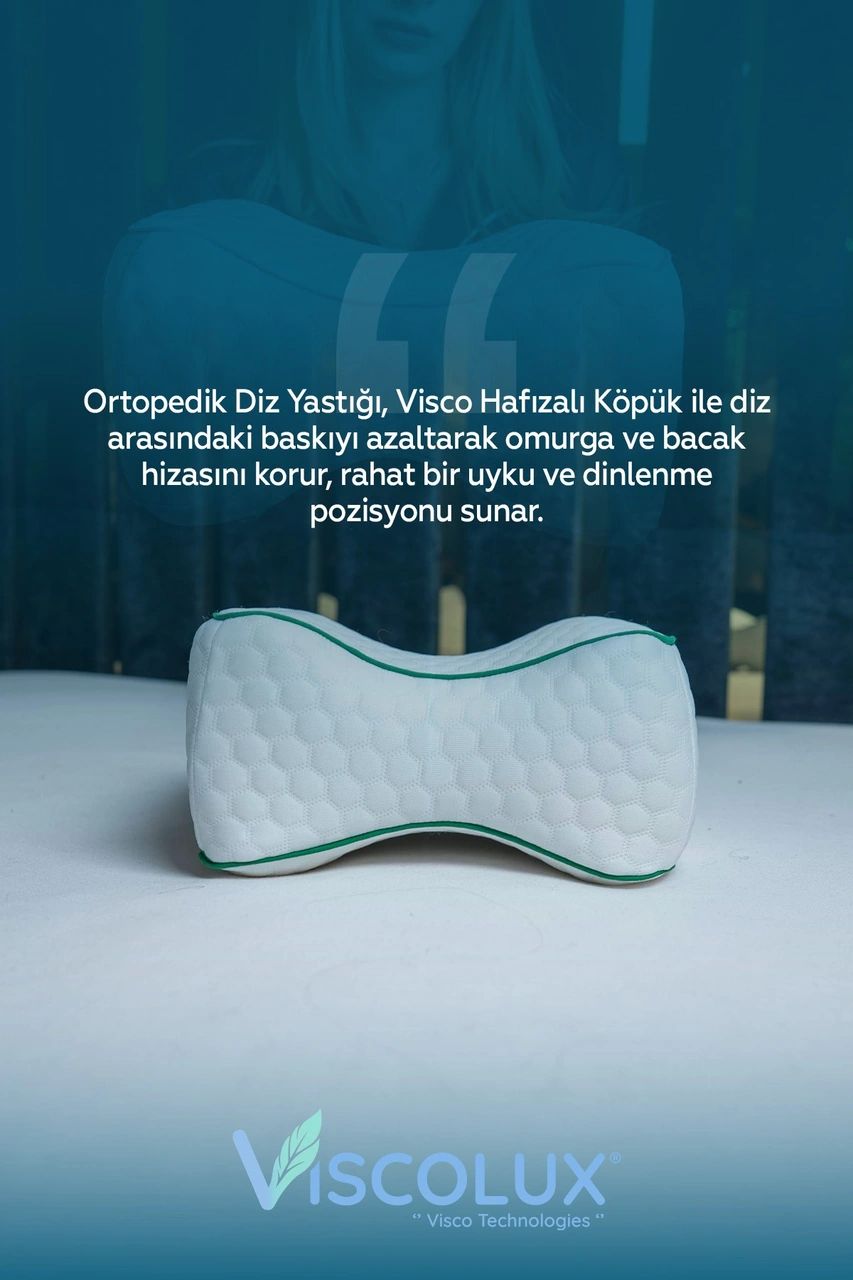 Bacak Arası Ortopedik Yastık - Diz Bacak Arası Visco Yastık Bacak Destek Minderi 25x19x14 Yeşil