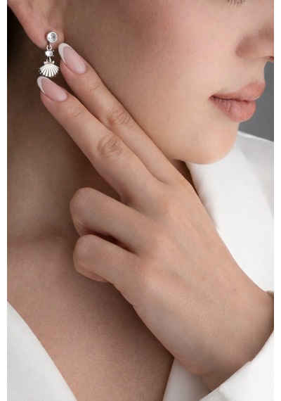Çekirdekjewelry 925 Ayar Gümüş İstiridye Küpe Gri
