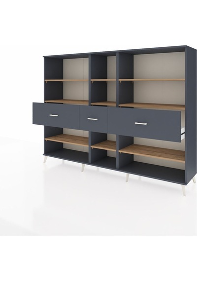 Hyperion Dolap 9 Raflı 3 Çekmeceli 220x44x163 Antrasit-çam/antra Antrasit-çam/antrasit