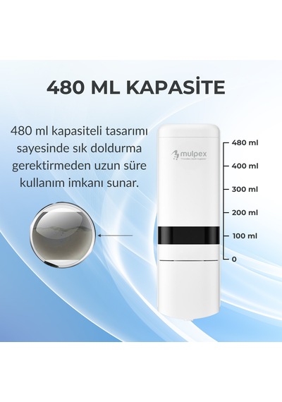 Mulpex 480 Ml Beyaz Duvara Monte Sıvı Sabun Dispenseri Premium Kalite Abs Gövde, Anahtarlı, Şık Ve Güvenli Beyaz