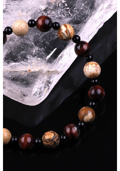 Kaplan Gözü - Oniks - Picture Jasper Doğal Taş Tasarım Bileklik Çok Renkli