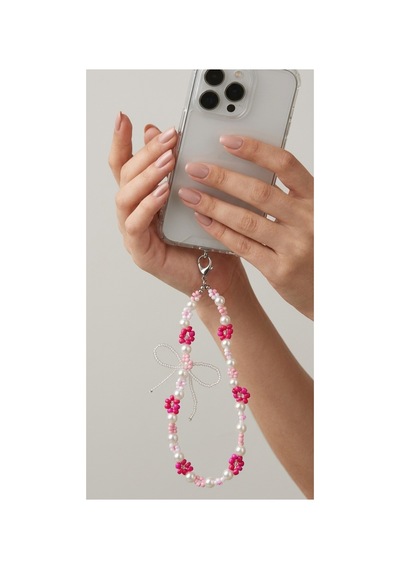 Pembe Çiçekli Telefon Bilek Askısı