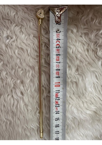 Premium Gold Renk Parlak Taşlı Modern 316l Kalp Taş Detaylı Kadın Charm Bileklik 18cm Uzunluk Altın