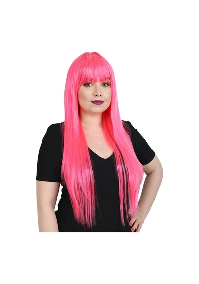 Uzun Kahküllü Fiber Sentetik Peruk - Neon Pembe